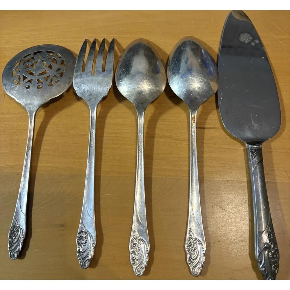 Lot 5 Oneida Community Evening Star Silver plate Serving Pieces Vtg 1950